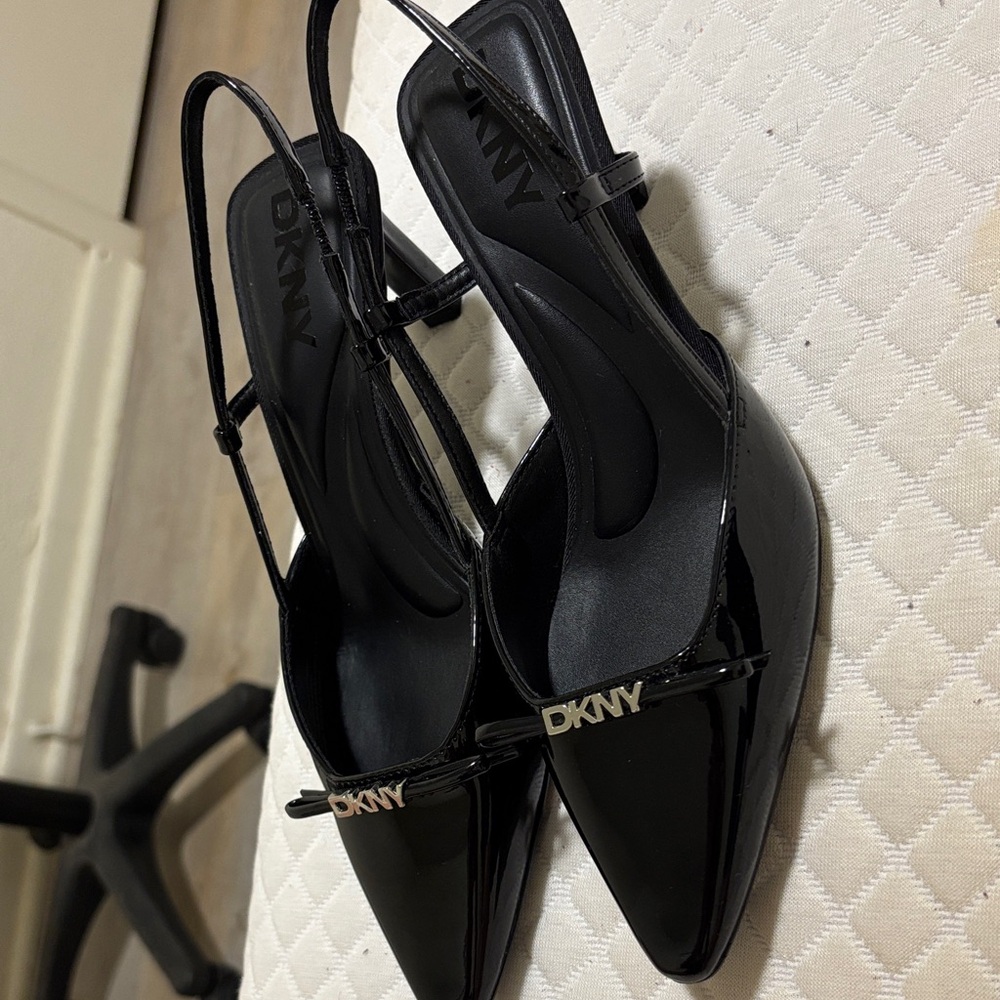 DKNY Glossy Black Slingback Heels